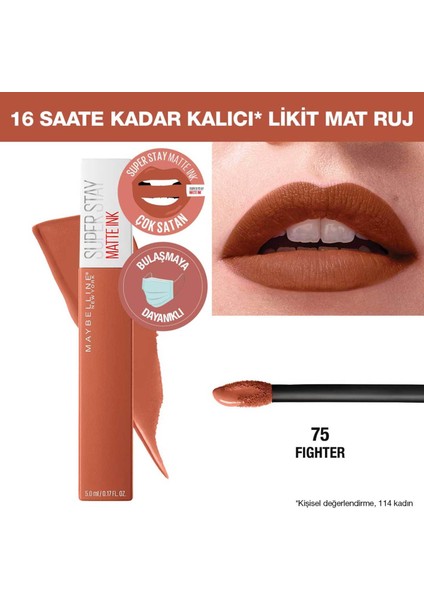 Maybelline New York Super Stay Matte Ink Likit Mat Ruj - 75 Fighter - Kahverengi