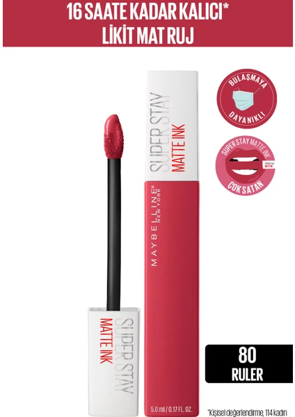 Maybelline New York Super Stay Matte Ink Likit Mat Ruj - 80 Ruler - Kırmızı/Pembe