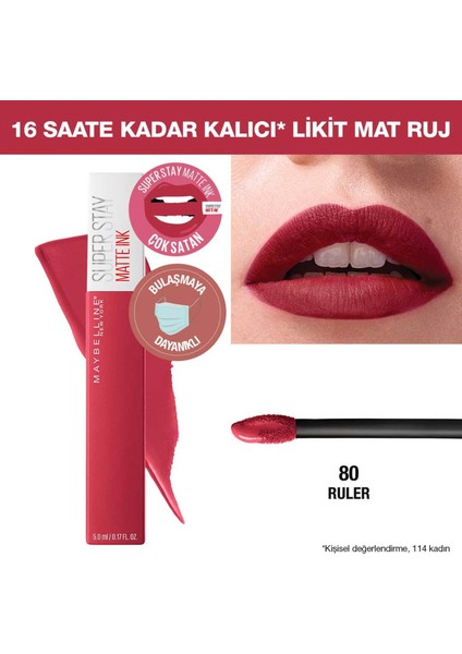 Maybelline New York Super Stay Matte Ink Likit Mat Ruj - 80 Ruler - Kırmızı/Pembe