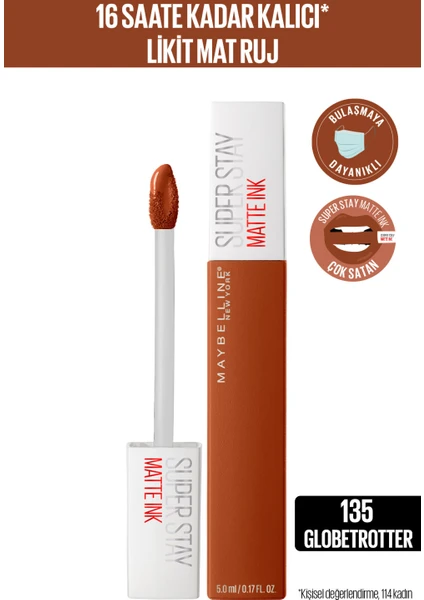 Maybelline New York Super Stay Matte Ink Likit Mat Ruj - 135 Globe-Trotter - Kahverengi