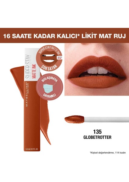 Maybelline New York Super Stay Matte Ink Likit Mat Ruj - 135 Globe-Trotter - Kahverengi