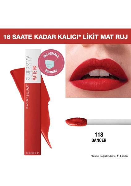 Super Stay Matte Ink Likit Mat Ruj - 118 Dancer - Kiremit Kırmızı