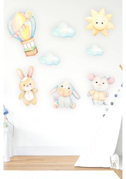 Sevimli Figürler Uçan Balon, Tavşan, Fil, Bulut Sticker Seti fiyatları