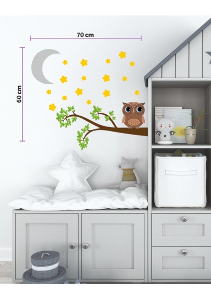 Dalda Sevimli Baykuş Yıldızlar ve Ay Çocuk Bebek Odası Sticker fiyatları