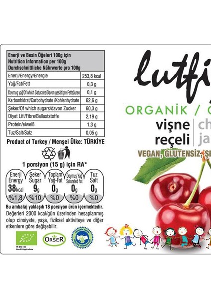 Lutfiye Organik Vişne Reçeli 280 gr