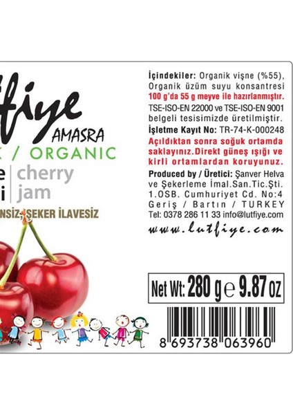 Lutfiye Organik Vişne Reçeli 280 gr