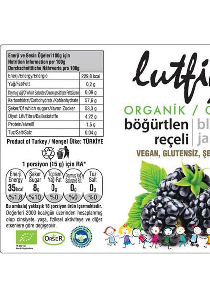 Lutfiye Organik Böğürtlen Reçeli 280 gr