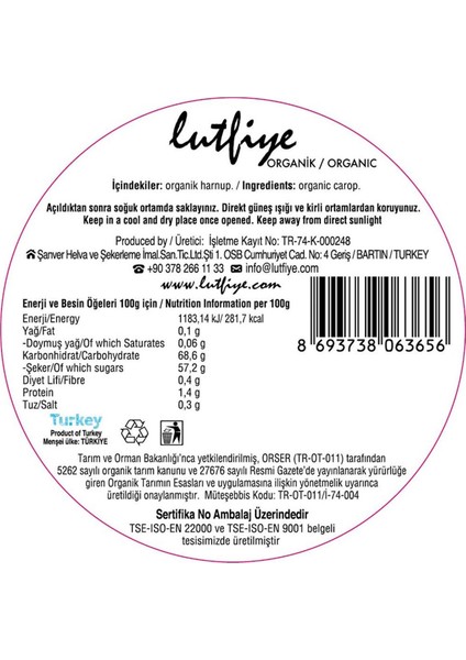 Lutfiye Organik Harnup Pekmezi 280 gr