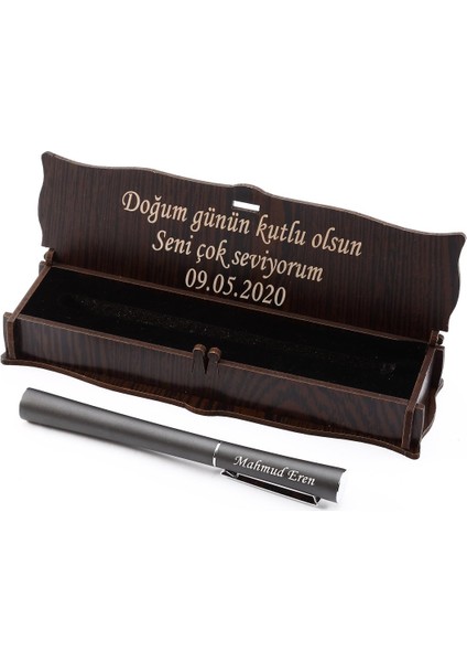 İsme Özel Ahşap Kutulu Kalem Mat Gri