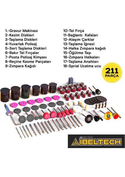 Emsa Gravür Oyma Makinesi Dremel Taşlama Zımpara Kesme Seti 211 Parça+Hortumlu