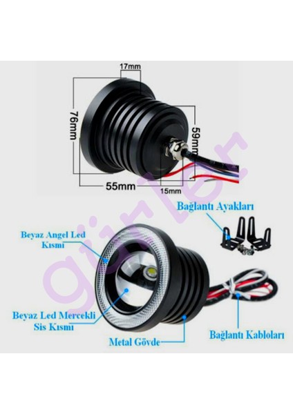 Carub Angellı Sis Lamba Çakarlı-Mercekli Angel 12V Cob 76 mm Beyaz Renk fiyatları
