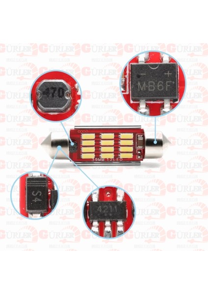 Oto Tavan LED 2 Adet Plaka LED Iç Ortam Aydınlatma Soğutmalı LED Ampul 39mm