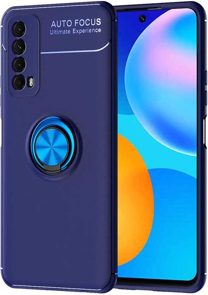 - Huawei P Smart 2021 - Kılıf Yüzüklü Karbon Ravel Silikon Kapak - Mavi