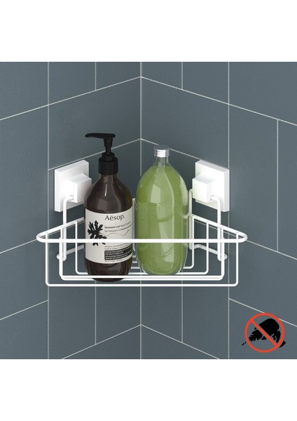 Teknotel Delme Vida Matkap Yok! Easyfıx Yapışkanlı Tek Katlı Banyo Köşe Rafı Beyaz EF251