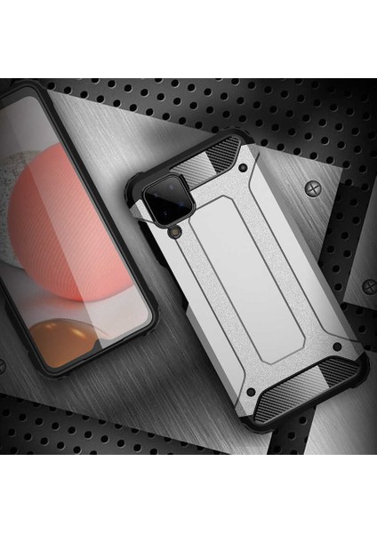 Samsung Galaxy A12 Kılıf Çift Katmanlı Darbe Emici Crash Tank Kılıf Kırmızı modelleri