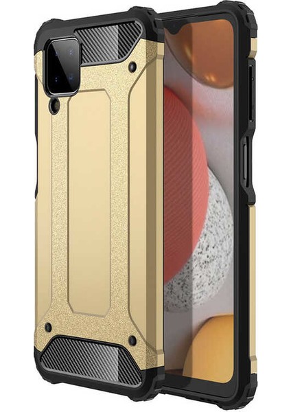 - Samsung Galaxy A12 - Kılıf Çift Katman Zırh Tank Crash Military Kapak - Gold - T15817