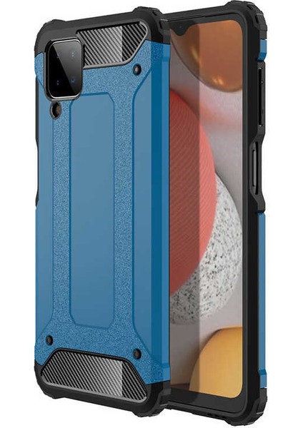- Samsung Galaxy A12 - Kılıf Çift Katman Zırh Tank Crash Military Kapak - Mavi - T15817