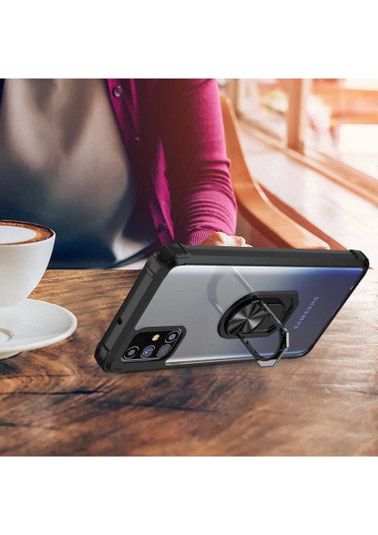 Samsung Galaxy M31S Kılıf Korumalı Yüzüklü Standlı Mola Kapak + Tam Kaplayan 5d Cam Ekran Koruyucu Siyah fırsatları