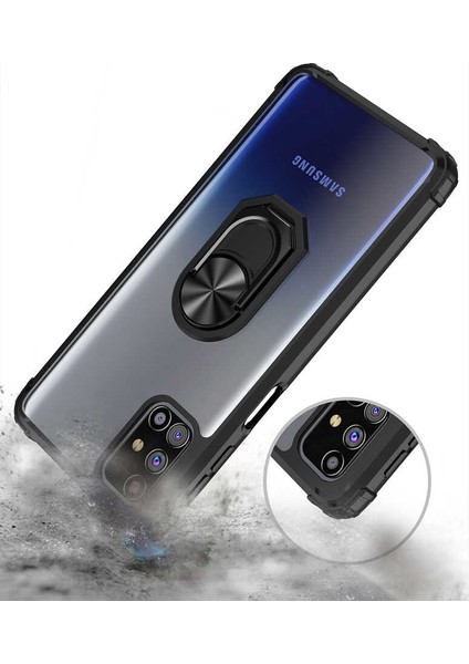 Samsung Galaxy M31S Kılıf Korumalı Yüzüklü Standlı Mola Kapak + Tam Kaplayan 6d Nano Ekran Koruyucu Lacivert