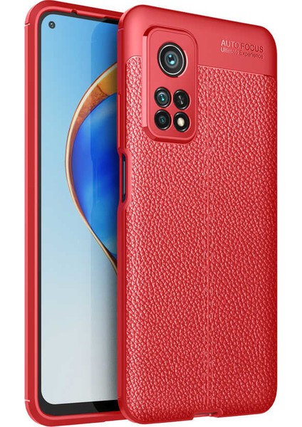 Xiaomi Mi 10T Pro Kılıf Ultra Korumalı Deri Desenli Lüx Niss Silikon Kılıf + Nano Ekran Koruyucu Kırmızı