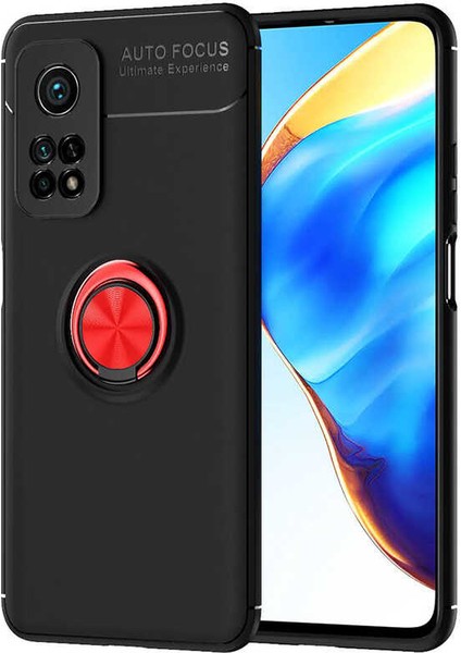 - Xiaomi Mi 10T Pro 5G - Kılıf Yüzüklü Karbon Ravel Silikon Kapak - Siyah-Kırmızı - T15744