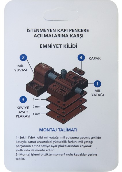 3 'lü Pvc Kapı Pencere Çocuk Emniyet ve Hırsız Güvenlik Pimapen Kilidi - Kahverengi