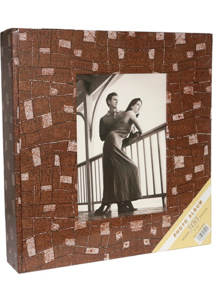 10X15 500 Lük Ofset Desenli Pencereli Fotoğraf Albümü Kahverengi