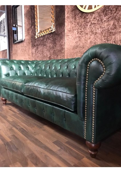 3A Natural Chesterfield Hakiki Deri