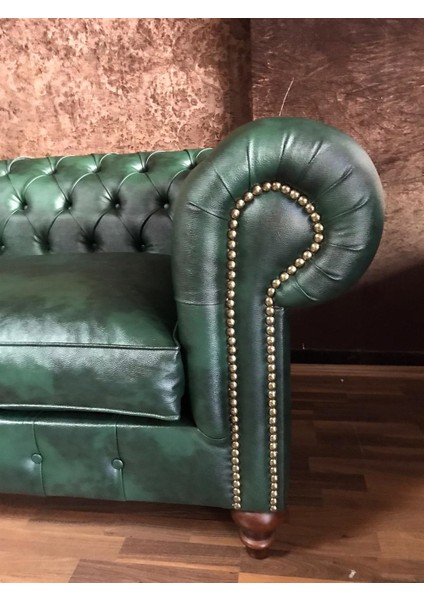 3A Natural Chesterfield Hakiki Deri