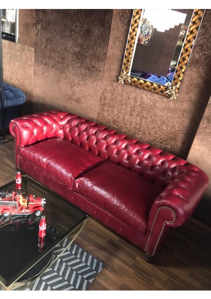 Premium Burgundy Hakiki Deri Chesterfield fiyatları