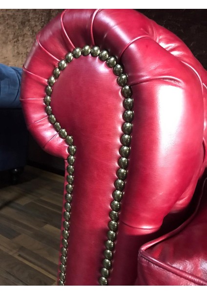 Premium Burgundy Hakiki Deri Chesterfield fırsatları
