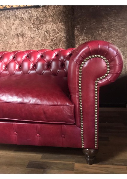 Premium Burgundy Hakiki Deri Chesterfield indirimleri
