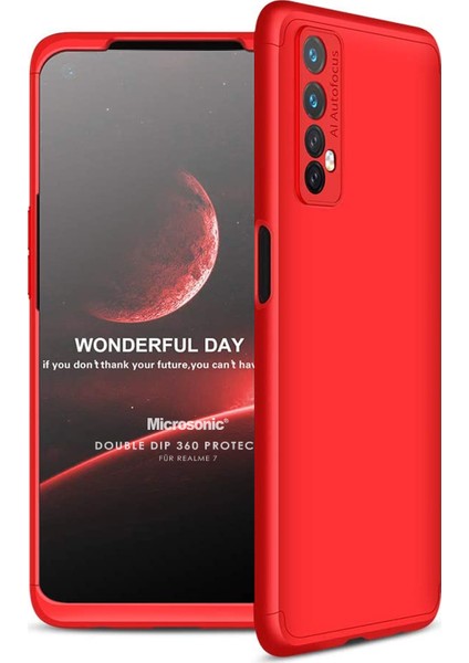 Realme 7 Kılıf Double Dip 360 Protective Kırmızı