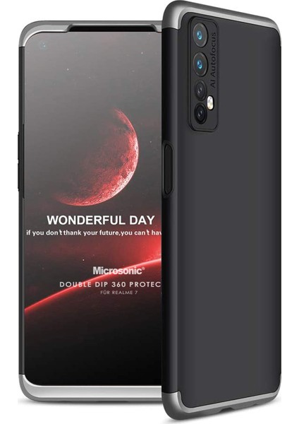 Realme 7 Kılıf Double Dip 360 Protective Siyah Gri