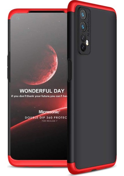 Realme 7 Kılıf Double Dip 360 Protective Siyah Kırmızı