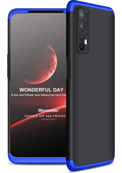 Realme 7 Kılıf Double Dip 360 Protective Siyah Mavi