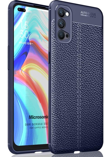 Oppo Reno 4 Kılıf Deri Dokulu Silikon Lacivert