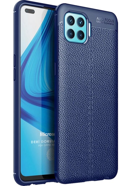 Oppo Reno 4 Lite Kılıf Deri Dokulu Silikon Lacivert