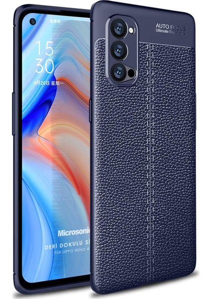 Oppo Reno 4 Pro Kılıf Deri Dokulu Silikon Lacivert