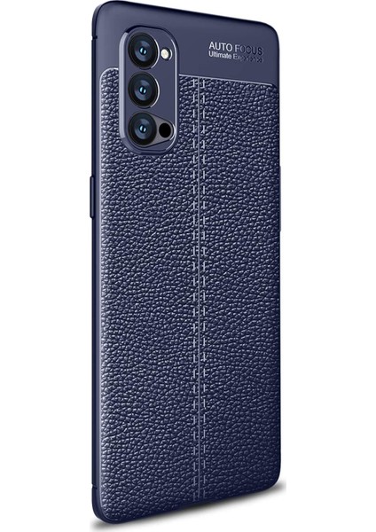 Oppo Reno 4 Pro Kılıf Deri Dokulu Silikon Lacivert