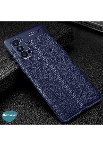 Oppo Reno 4 Pro Kılıf Deri Dokulu Silikon Lacivert