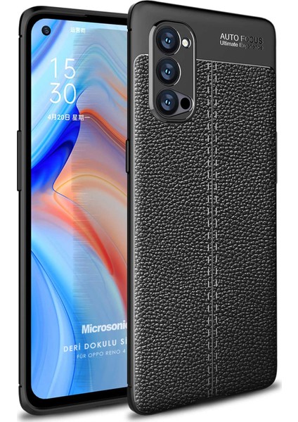Oppo Reno 4 Pro Kılıf Deri Dokulu Silikon Siyah