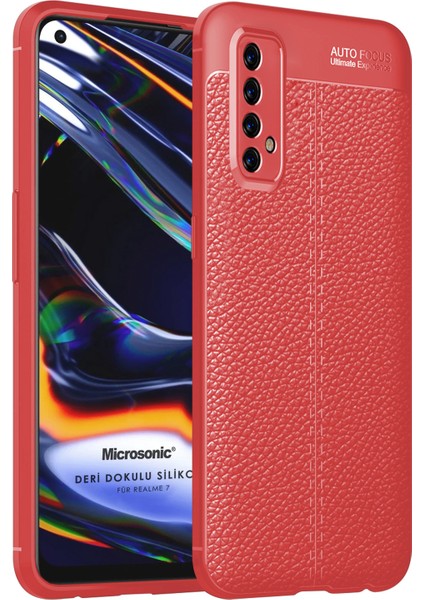 Realme 7 Kılıf Deri Dokulu Silikon Kırmızı