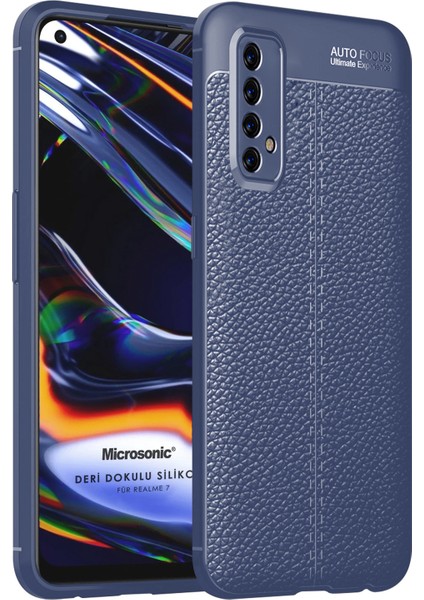 Realme 7 Kılıf Deri Dokulu Silikon Lacivert