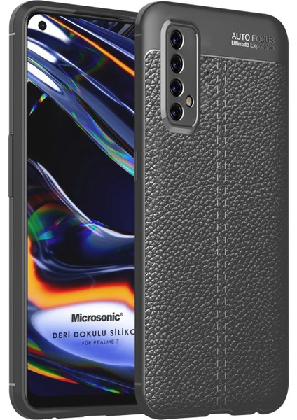 Realme 7 Kılıf Deri Dokulu Silikon Siyah