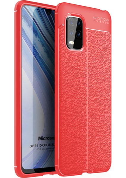 Xiaomi Mi 10 Lite Zoom Kılıf Deri Dokulu Silikon Kırmızı