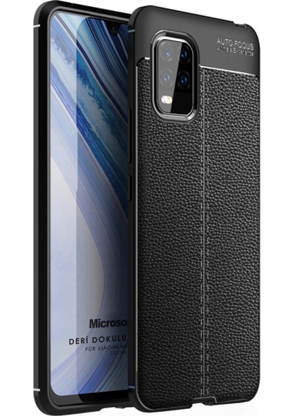 Xiaomi Mi 10 Lite Zoom Kılıf Deri Dokulu Silikon Siyah