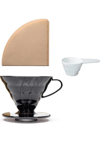 V60 02 Siyah Plastik Dripper ve Kağıt Seti