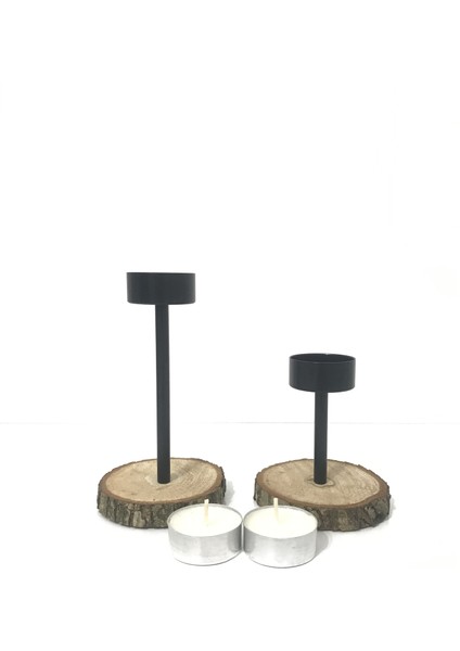 Ahşap Tabanlı Metal 2'li Şamdan & Mumluk fırsatları