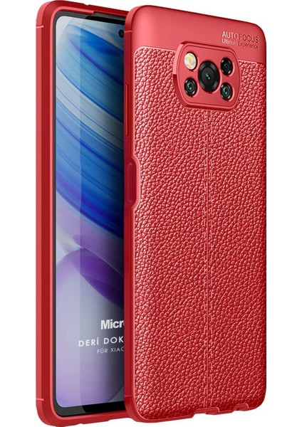 Xiaomi Poco X3 NFC Kılıf Deri Dokulu Silikon Kırmızı